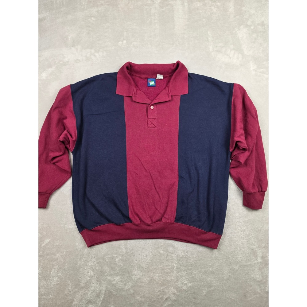 Vintage First Run Polo Sweatshirt Mens L Red Blue Colorblock Collared 90s